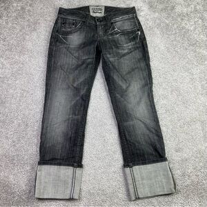 GUESS Jeans Women's 28 Black Cropped Straight Low Rise Cuffed Embellished Denim